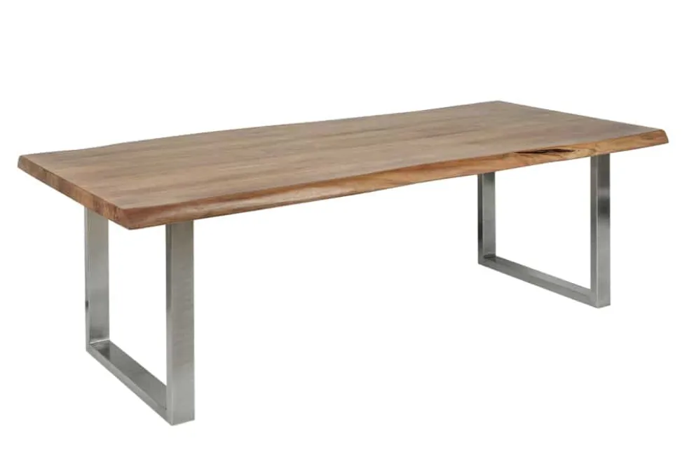 Massivholz Esstisch MAMMUT NATURE 200cm Akazie Baumkante 6cm Tischplatte Edelstahlbeine