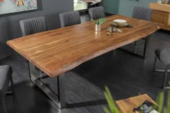 Massivholz Esstisch MAMMUT NATURE 200cm Akazie Baumkante 6cm Tischplatte Edelstahlbeine