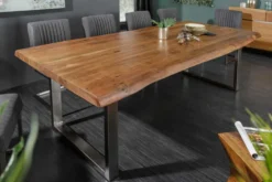 Massivholz Esstisch MAMMUT NATURE 200cm Akazie Baumkante 6cm Tischplatte Edelstahlbeine
