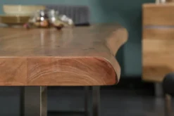 Massivholz Esstisch MAMMUT NATURE 240cm Akazie Baumkante 6cm Tischplatte Edelstahlbeine