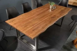 Massivholz Esstisch MAMMUT NATURE 180cm Akazie Edelstahl Baumkante 3,5cm Tischplatte