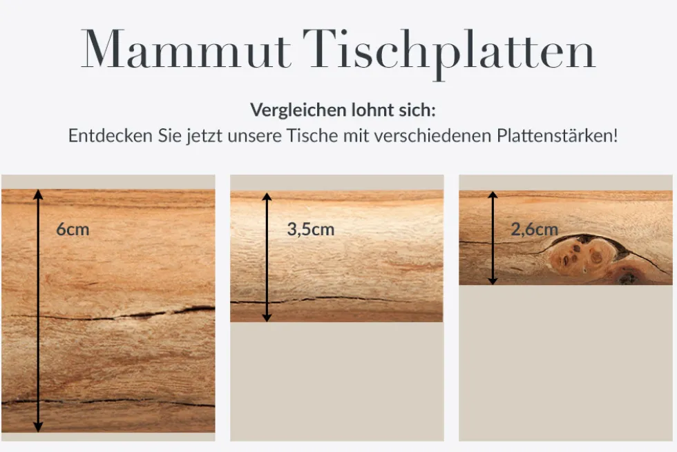 Massivholz Esstisch MAMMUT NATURE 180cm Akazie Edelstahl Baumkante 3,5cm Tischplatte