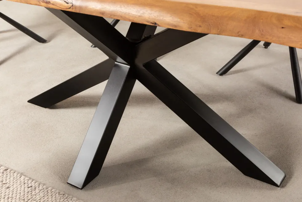 Massivholz Esstisch MAMMUT NATURE 220cm Akazie Metallgestell schwarz Baumkante 6cm Tischplatte