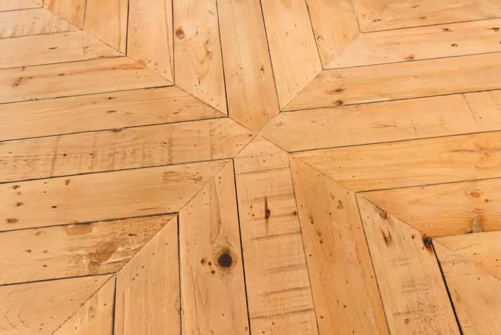 Massivholz Esstisch MOSAIK 160cm natur Pinienholz recycelt Sterngestell