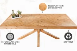 Massivholz Esstisch MOSAIK 200cm natur Pinienholz recycelt Sterngestell