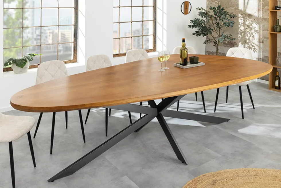 Massivholz Esstisch ORGANIC ARTWORK 240cm braun honey finish Akazie oval