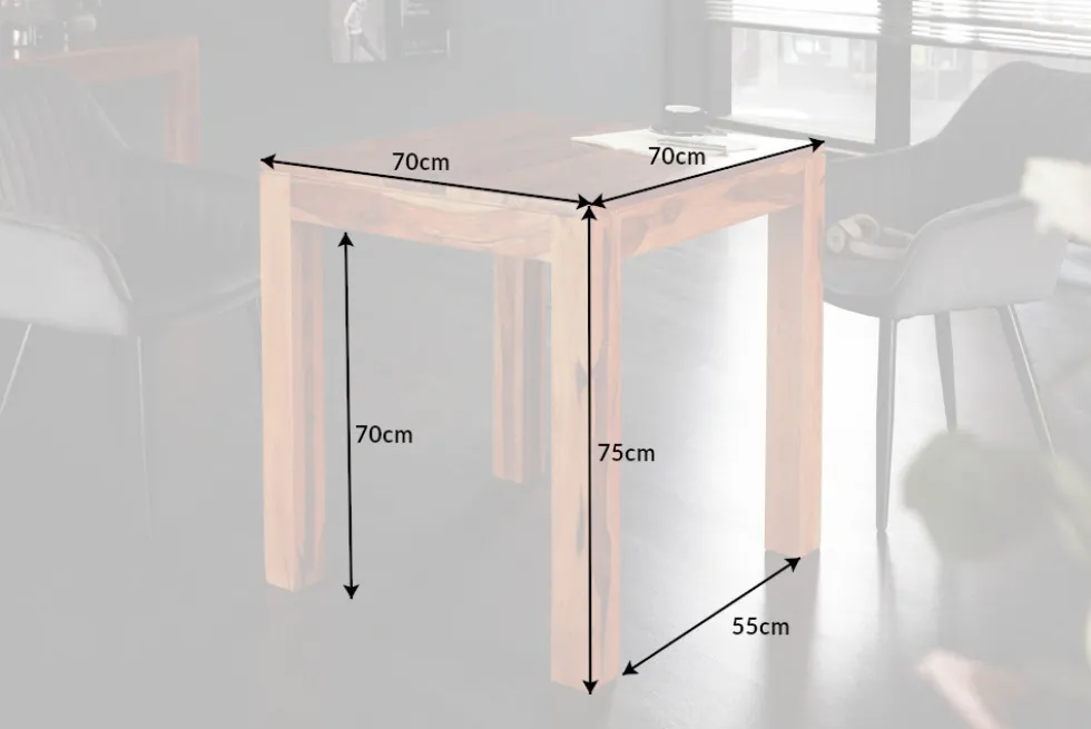 Massivholz Esstisch PURE 70cm braun Sheesham stone finish Bistrotisch quadratisch