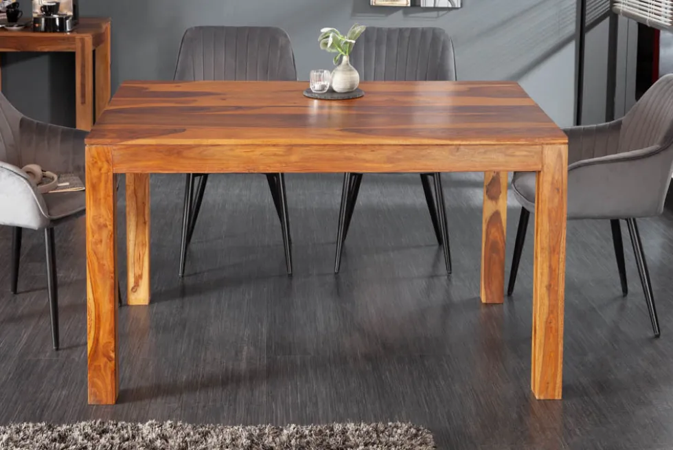 Massivholz Esstisch PURE 120cm braun Sheeshamholz stone finish einzigartige Maserung
