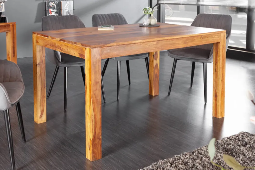 Massivholz Esstisch PURE 135cm braun Sheeshamholz stone finish einzigartige Maserung