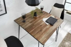 Massivholz Esstisch SCORPION 70cm vintage braun Akazie schwarze Metallbeine Hairpin Legs
