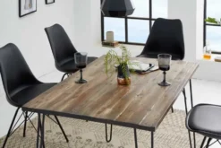 Massivholz Esstisch SCORPION 120cm braun Akazie schwarze Metallbeine Hairpin Legs Retro