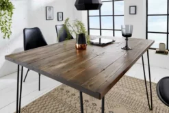Massivholz Esstisch SCORPION 120cm braun Akazie schwarze Metallbeine Hairpin Legs Retro