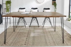 Massivholz Esstisch SCORPION 160cm braun Akazie schwarze Metallbeine Hairpin Legs Retro