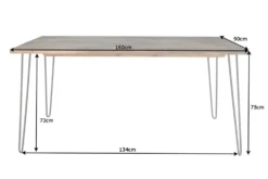 Massivholz Esstisch SCORPION 160cm braun Akazie schwarze Metallbeine Hairpin Legs Retro