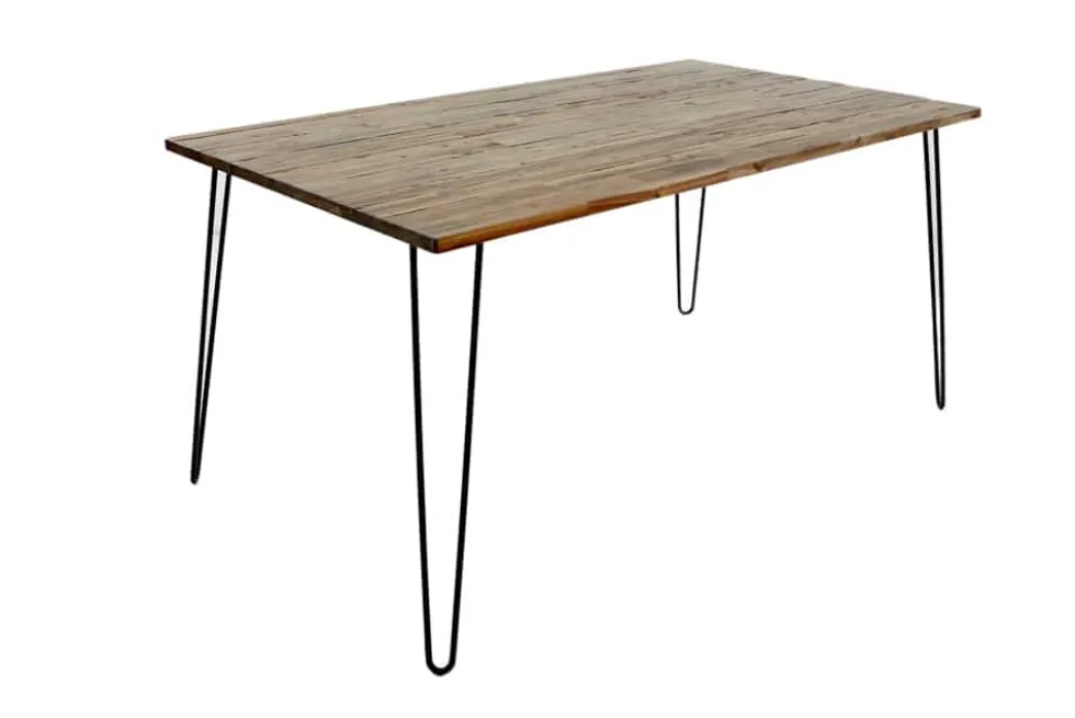 Massivholz Esstisch SCORPION 160cm braun Akazie schwarze Metallbeine Hairpin Legs Retro