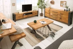 Massivholz Esstisch THOR 240cm natur Wildeiche geölt graues X-Gestell Metall Industrial Design