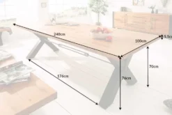 Massivholz Esstisch THOR 240cm natur Wildeiche geölt graues X-Gestell Metall Industrial Design