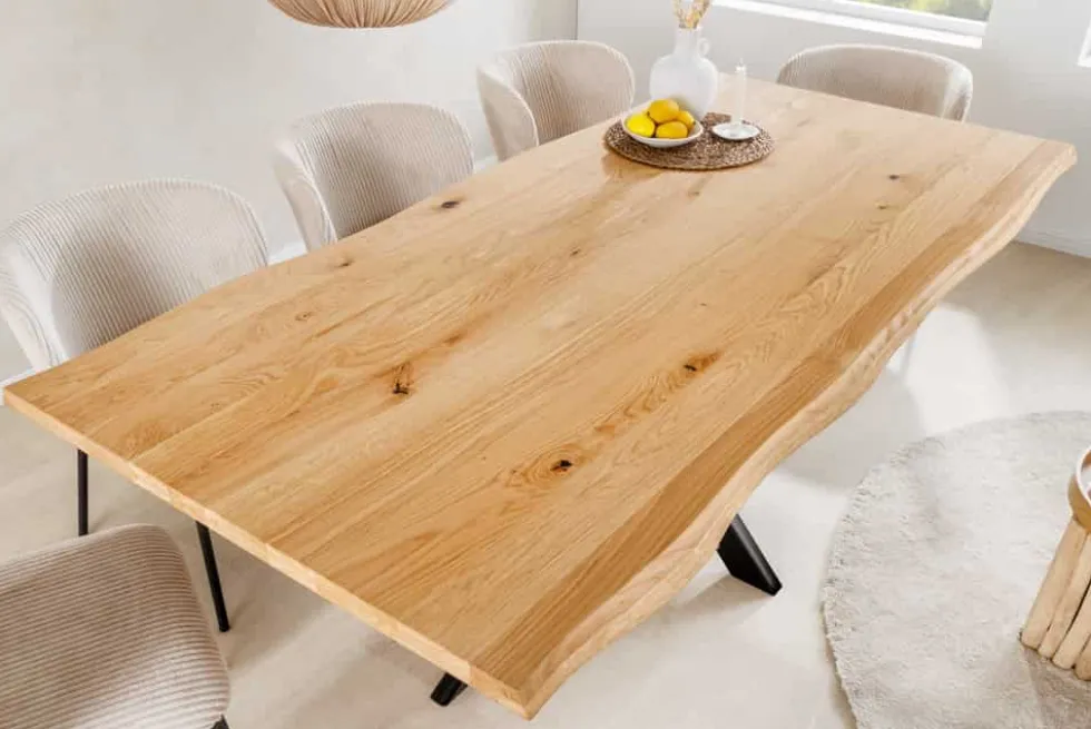 Massivholz Esstisch WILD OAK 200cm natur Wildeiche Baumkante geölt Sterngestell