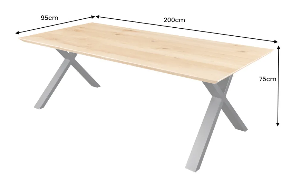 Massivholz Esstisch WILD OAK 200cm natur Wildeiche Schweizer Kante X-Gestell