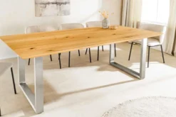 Massivholz Esstisch WILD OAK 160cm natur Wildeiche Schweizer Kante Edelstahl U-Gestell
