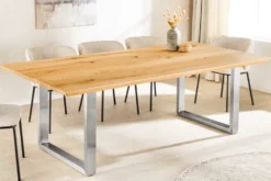 Massivholz Esstisch WILD OAK 160cm natur Wildeiche Schweizer Kante Edelstahl U-Gestell
