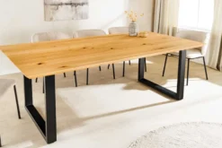 Massivholz Esstisch WILD OAK 160cm natur Wildeiche Schweizer Kante Metall U-Gestell