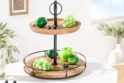 Massivholz Etagere PURE NATURE 40cm Mango rund mit zwei Etagen schwarzes Metall