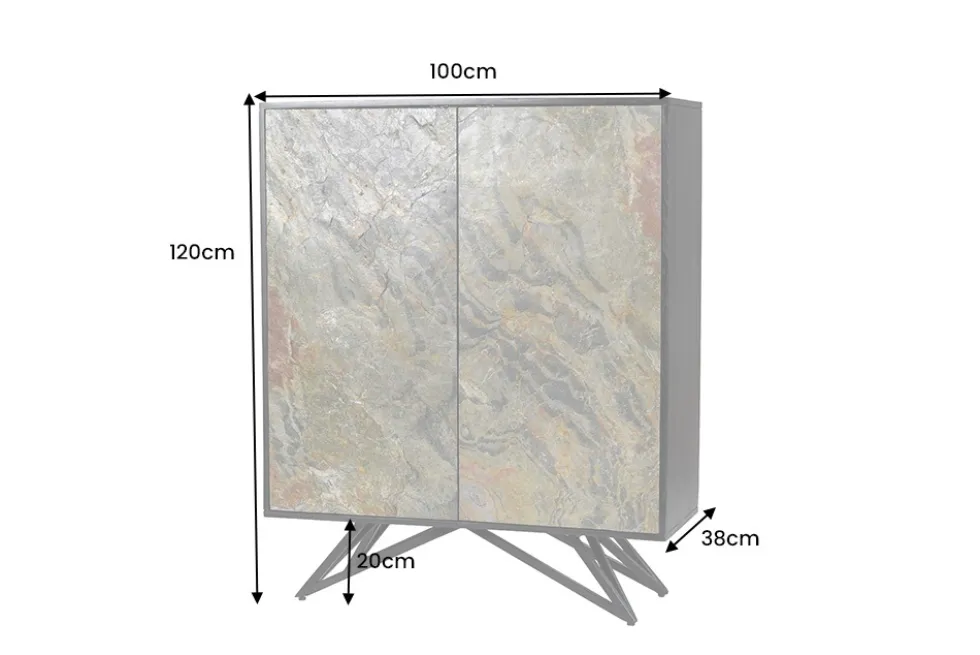 Massivholz Highboard MOUNTAIN SOUL 120cm grau grün marmoriert Steinfurnier Akazie