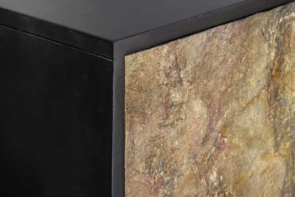 Massivholz Highboard MOUNTAIN SOUL 120cm grau grün marmoriert Steinfurnier Akazie