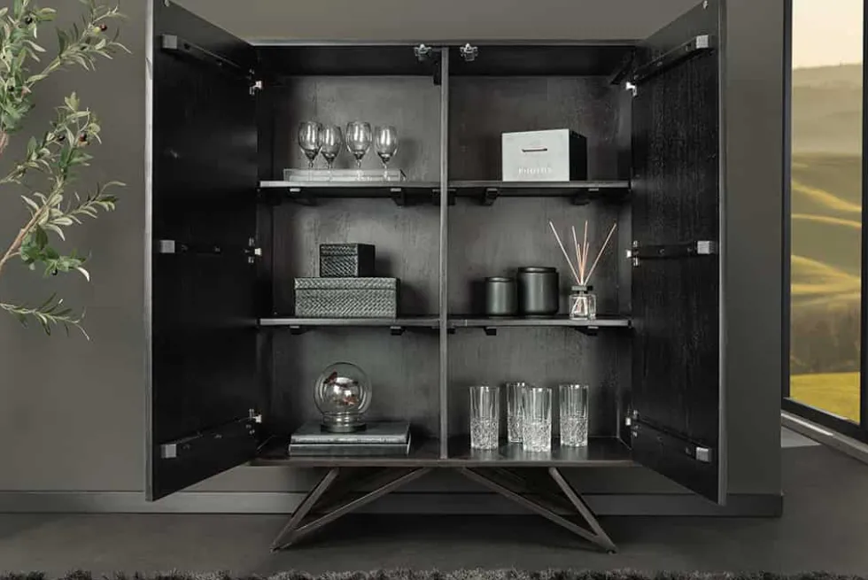 Massivholz Highboard MOUNTAIN SOUL 120cm grau grün marmoriert Steinfurnier Akazie