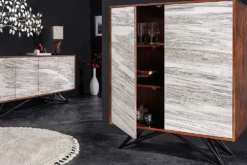 Massivholz Highboard MOUNTAIN SOUL 120cm echter Naturstein weiß Akazie Schrank Marmor-Design