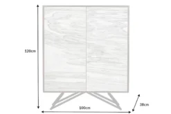 Massivholz Highboard MOUNTAIN SOUL 120cm echter Naturstein weiß Akazie Schrank Marmor-Design