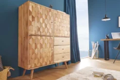 Massivholz Highboard MYSTIC LIVING 140cm Akazie natur 3D-Oberfläche