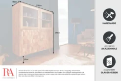 Massivholz Highboard MYSTIC LIVING 140cm Akazie natur Vitrine 3D-Oberfläche