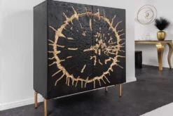 Massivholz Highboard THE CIRCLE 120cm schwarz gold Mango Metall Retro