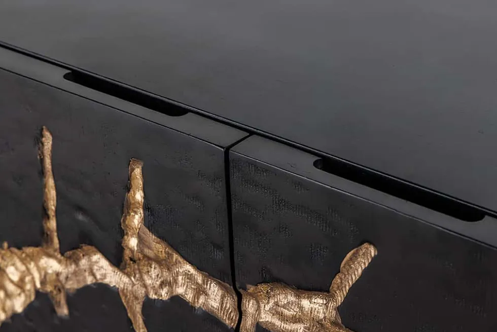 Massivholz Highboard THE CIRCLE 120cm schwarz gold Mango Metall Retro