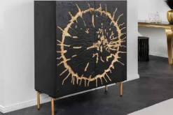 Massivholz Highboard THE CIRCLE 120cm schwarz gold Mango Metall Retro