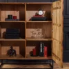 Massivholz Highboard VULCANO 120cm braun Mangoholz mit 3D Schnitzereien handmade Metallgestell schwarz
