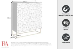 Massivholz Highboard VULCANO 120cm braun Mangoholz mit 3D Schnitzereien handmade Metallgestell schwarz