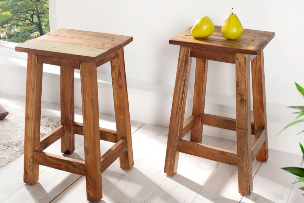 Massivholz Hocker JAKARTA 50cm recycelt Beistelltisch Sitzhocker
