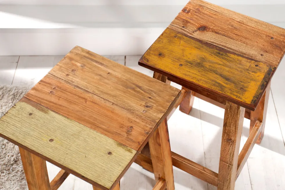 Massivholz Hocker JAKARTA 50cm recycelt Beistelltisch Sitzhocker