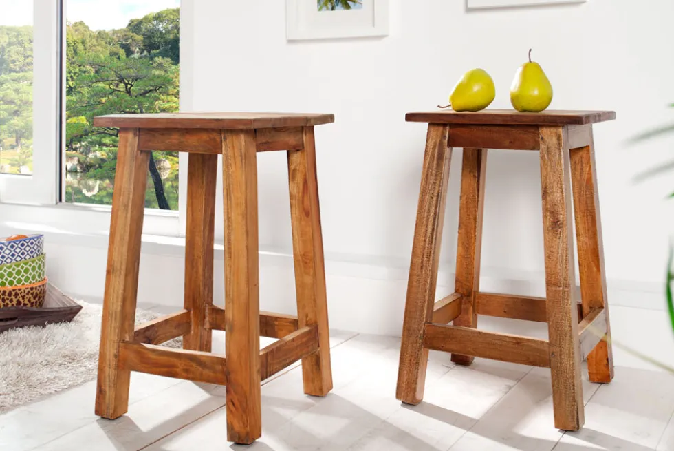 Massivholz Hocker JAKARTA 50cm recycelt Beistelltisch Sitzhocker