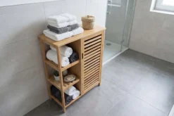 Massivholz Regal ZEN-BO 90cm natur Bambus mit Lamellentür