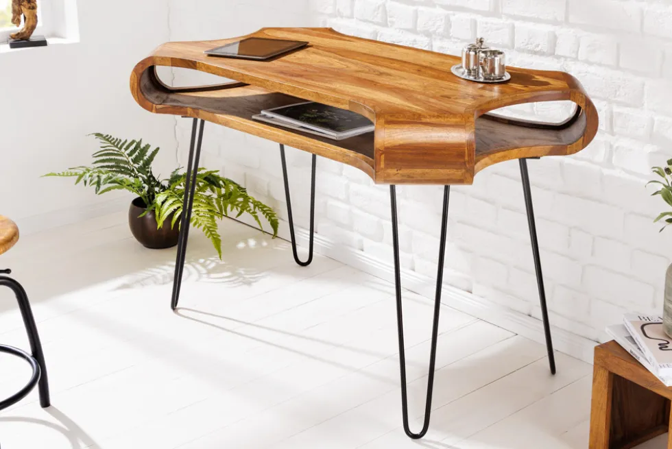 Massivholz Schreibtisch ORGANIC LIVING 120cm braun Sheesham stone finish mit Stauraum