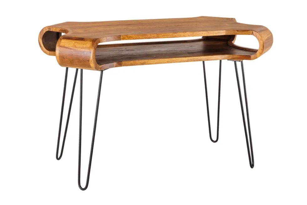 Massivholz Schreibtisch ORGANIC LIVING 120cm braun Sheesham stone finish mit Stauraum