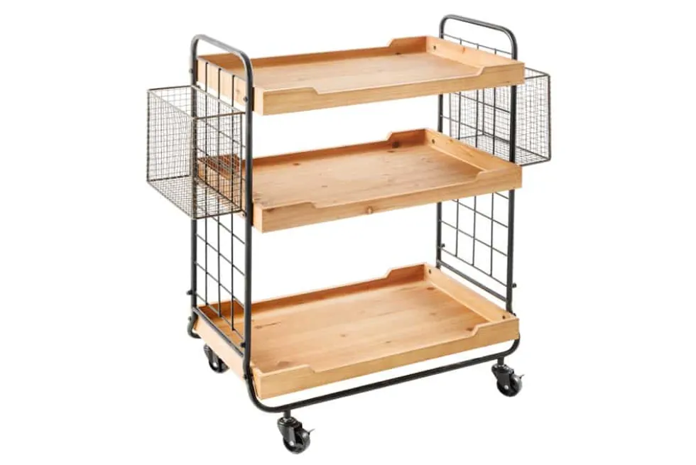 Massivholz Servierwagen SEVEN SEAS 80cm natur Küchenwagen Metall mit Rollen