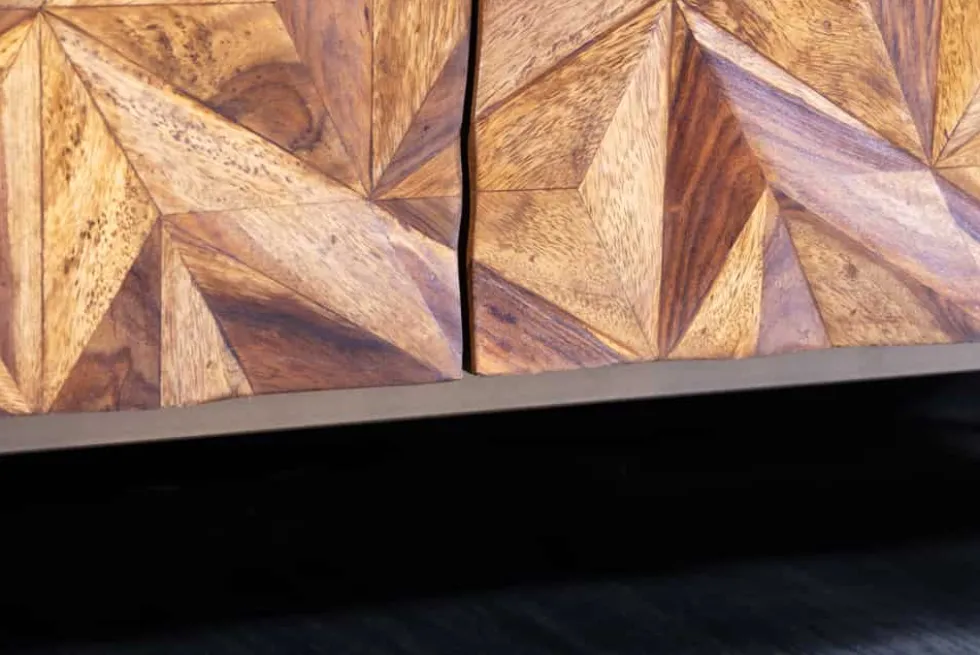 Massivholz Sideboard ALPINE 145cm braun Sheesham stone finish Metall matt gold