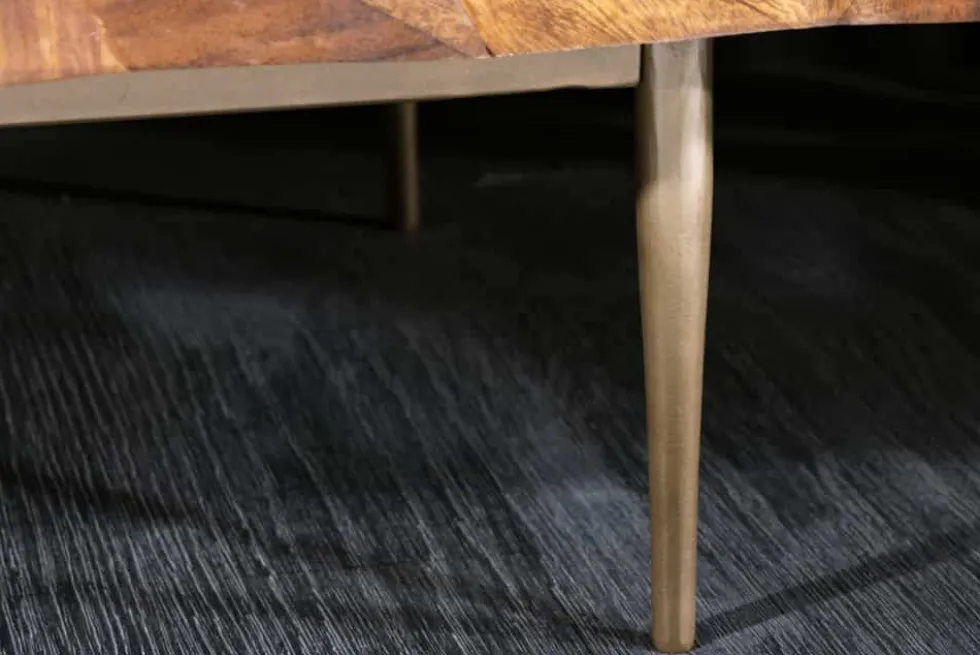 Massivholz Sideboard ALPINE 145cm braun Sheesham stone finish Metall matt gold