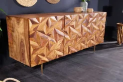 Massivholz Sideboard ALPINE 145cm braun Sheesham stone finish Metall matt gold