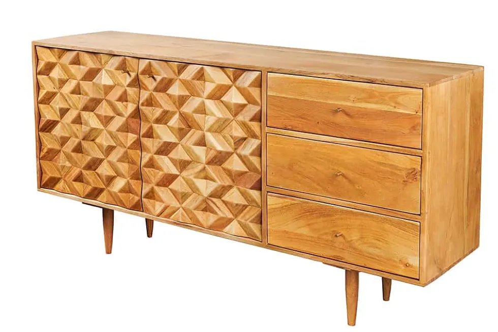 Massivholz Sideboard ALPINE 145cm Akazie honey finish Kommode mit Schubladen Retro Design